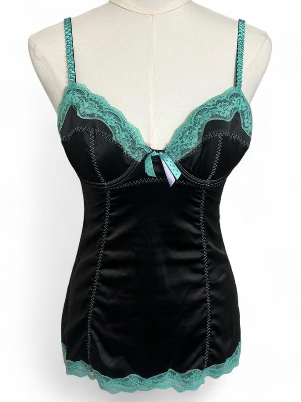 Morbid Threads black turquoise lace lingerie slip dress corset Hot Topic goth